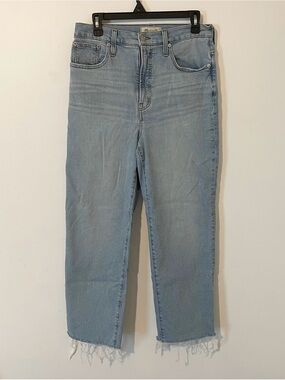 Madewell The Perfect Vintage Straight Leg Light Blue Denim Jeans Raw Hem Size 29